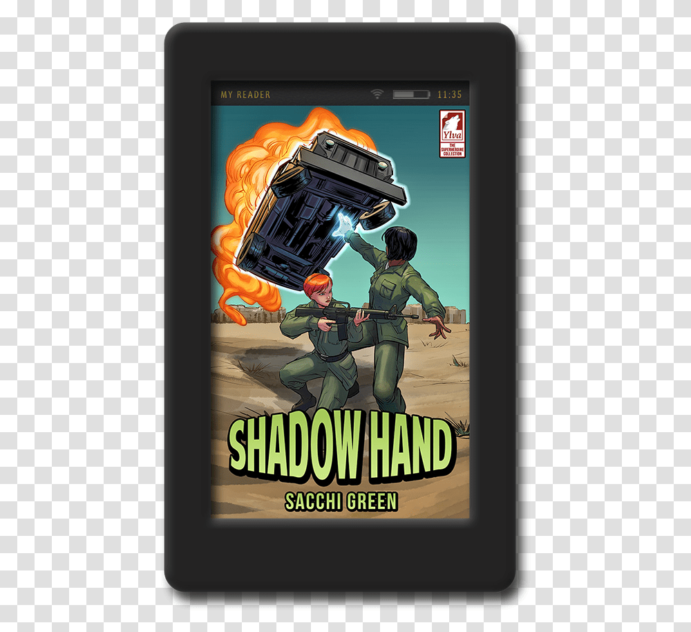 Cover Of The Lesbian Superheroine Adventure Shadow Tablet Computer, Person, Poster, Advertisement, Camera Transparent Png