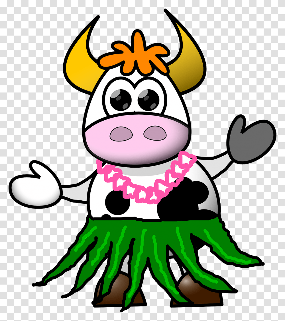 Cow Cartoon Skirt Hula Hawaiian Costume Animal Cartoon Cow, Cattle, Mammal, Toy, Plush Transparent Png