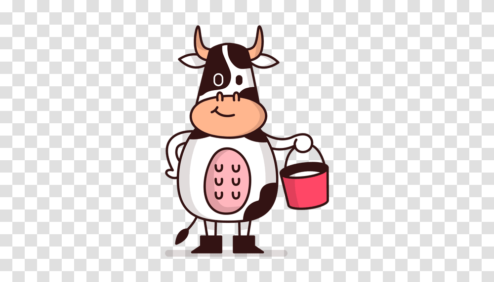 Cow Holding Milk Bucket Cartoon, Cattle, Mammal, Animal, Washing Transparent Png