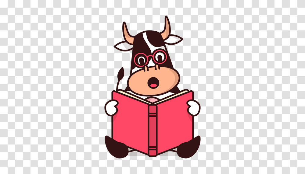 Cow Reading Book Cartoon, Mammal, Animal, Cattle, Birthday Cake Transparent Png
