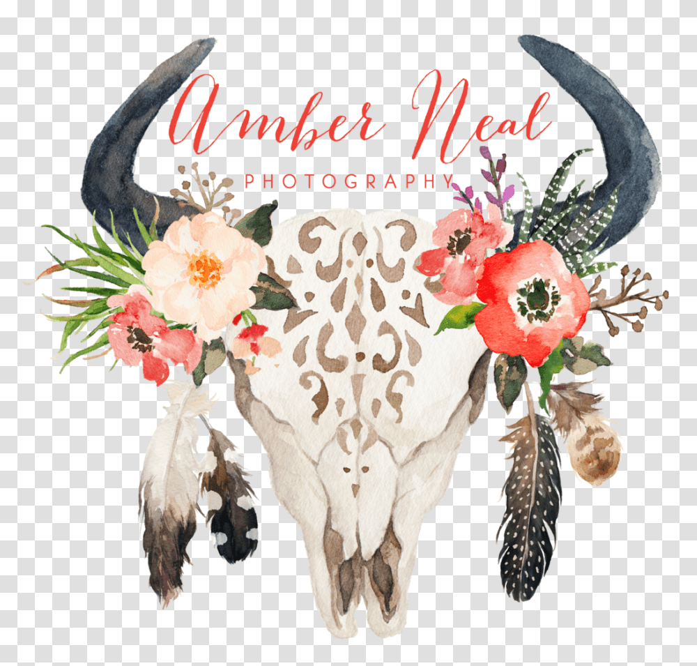 Cow Skull With Flowers And Feathers Cow Skull With Flowers Clipart, Painting, Animal, Plant, Bird Transparent Png