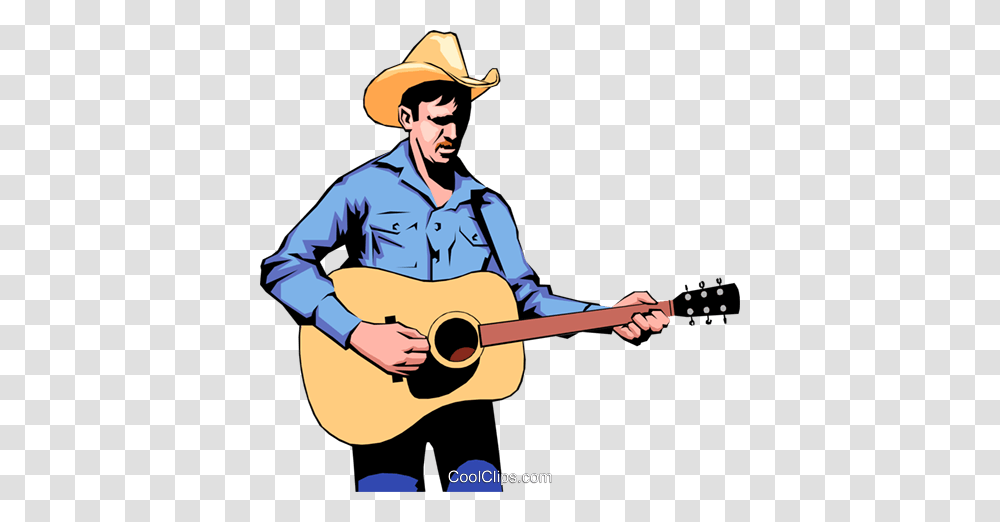 Cowboy Guitar Player Royalty Free Vector Clip Art Illustration, Person, Human, Leisure Activities, Musical Instrument Transparent Png