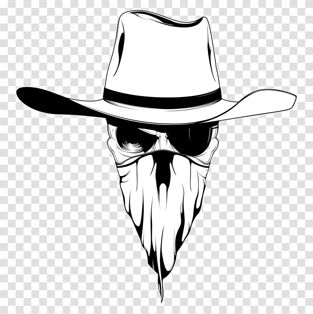 Cowboy Hat Drawing Bandana Cowboy Skull Drawing, Apparel, Lamp, Baseball Cap Transparent Png