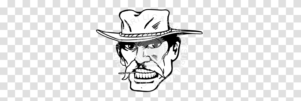 Cowboy Head Chewing On Toothpick, Apparel, Helmet, Cowboy Hat Transparent Png