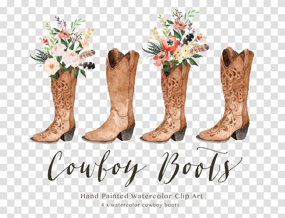Cowgirl Boots Clipart Cowgirl Boots With Flowers Clipart, Clothing, Apparel, Cowboy Boot, Footwear Transparent Png