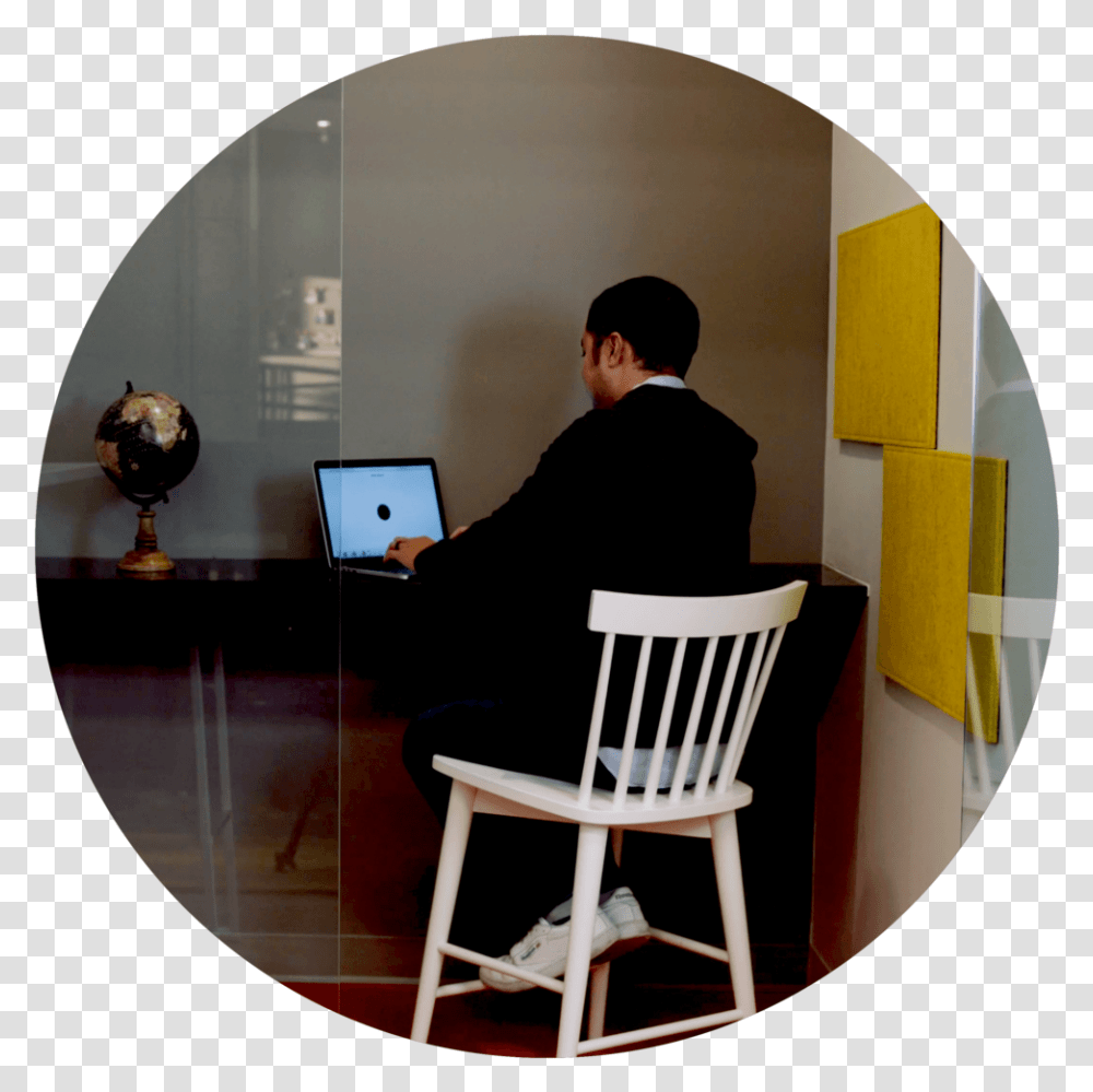 Coworking & Shared Space Office For Rent 25n Sitting, Chair, Furniture, Person, Laptop Transparent Png