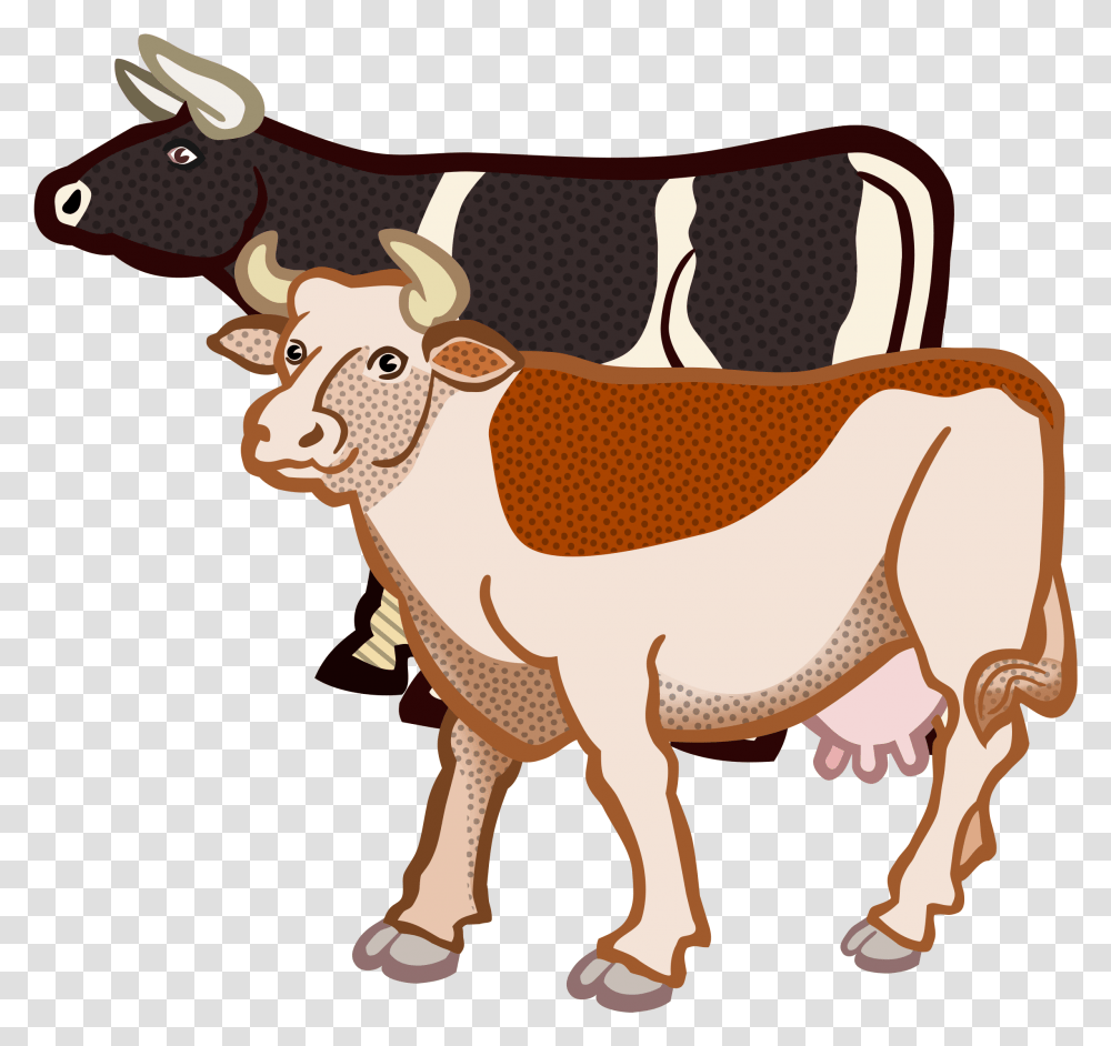 Cows Coloured Big Image Two Cows Clipart, Cattle, Mammal, Animal, Dairy Cow Transparent Png