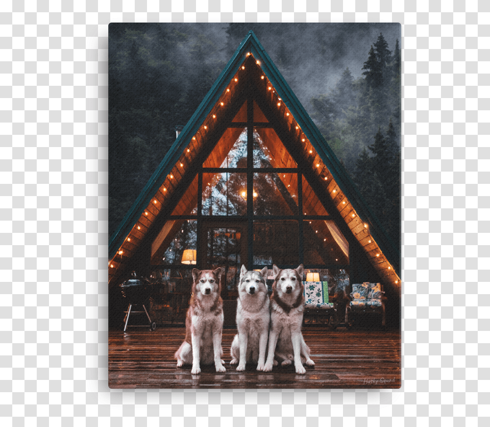 Cozy A Frame Cabin Canvas Husky Dog And Cabin, Pet, Canine, Animal, Mammal Transparent Png