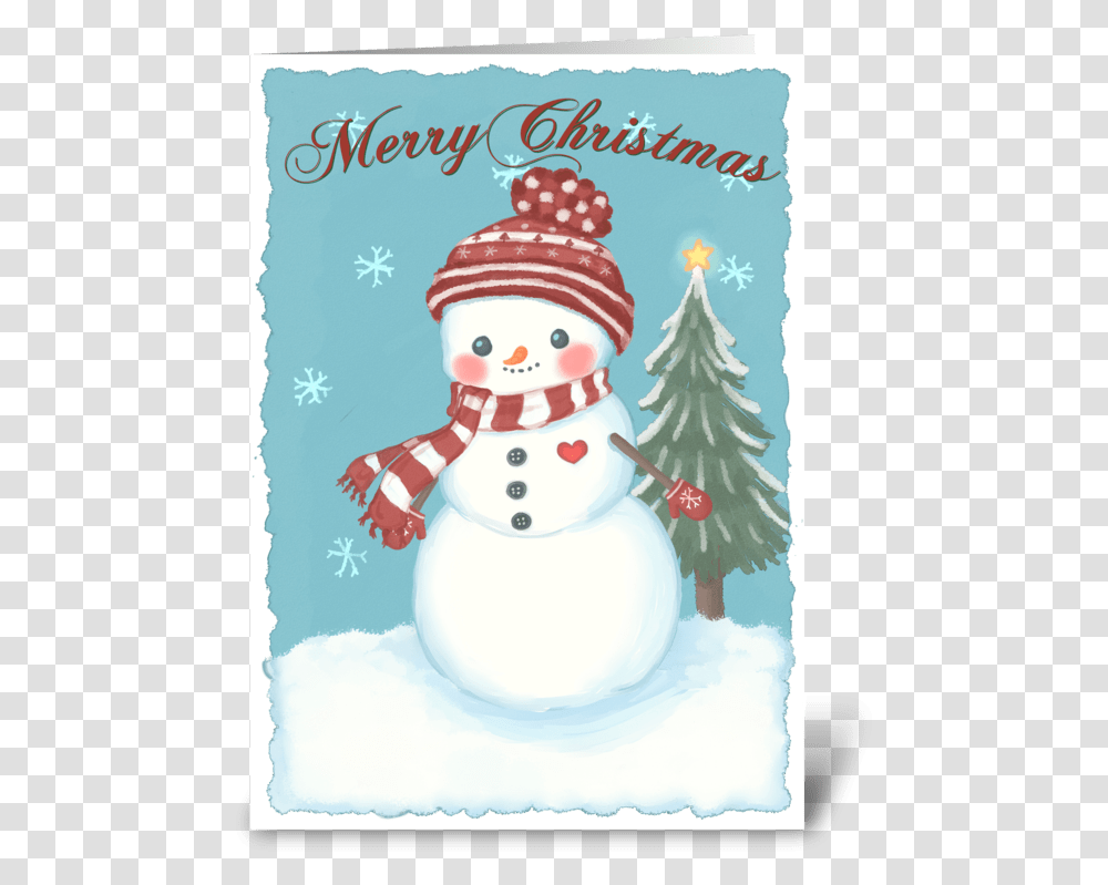 Cozy Christmas Snowman Greeting Card Cartoon, Nature, Outdoors, Winter, Ice Transparent Png