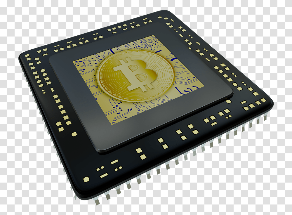 Cpu Bitcoin Computer Chip Mining 3d Illustration, Electronic Chip, Hardware, Electronics, Mobile Phone Transparent Png