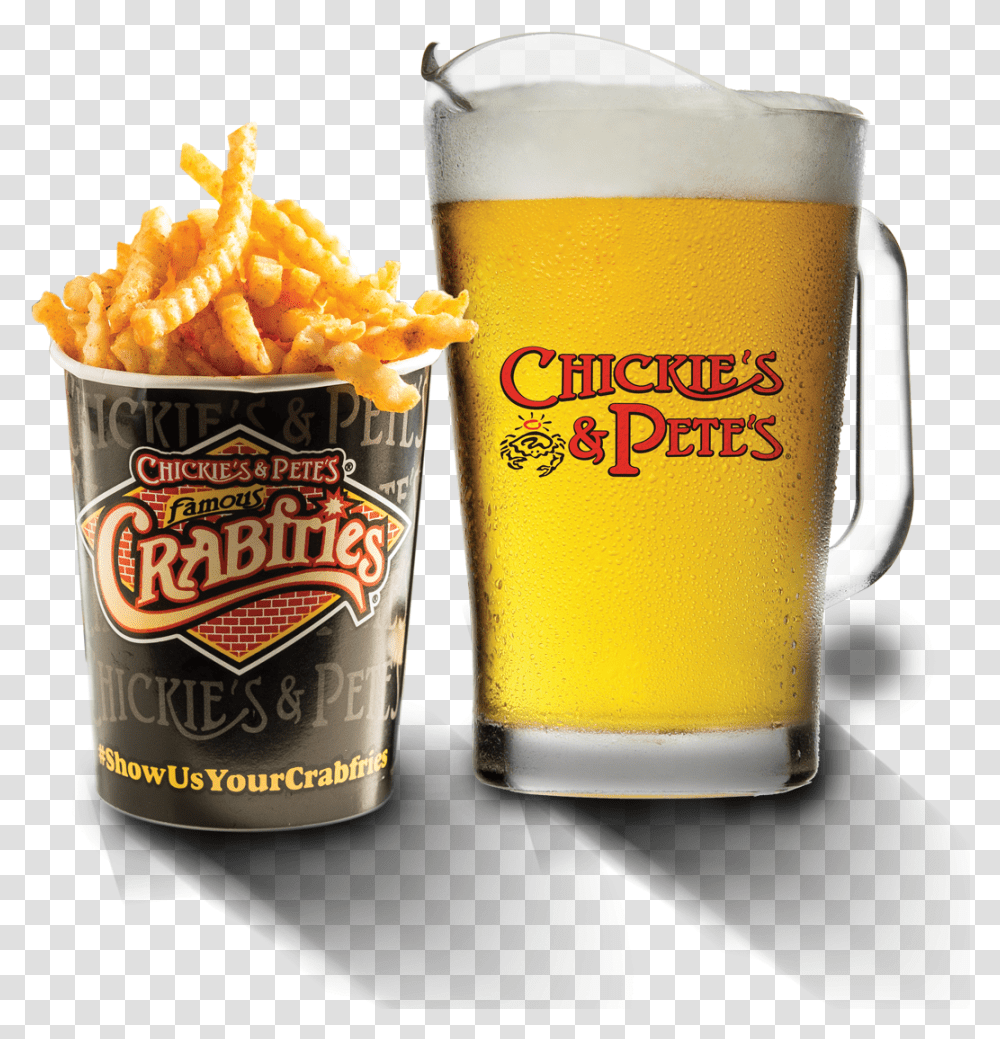 Crabfries And Beer Chickie Petes Fries, Food, Glass, Beer Glass, Alcohol Transparent Png