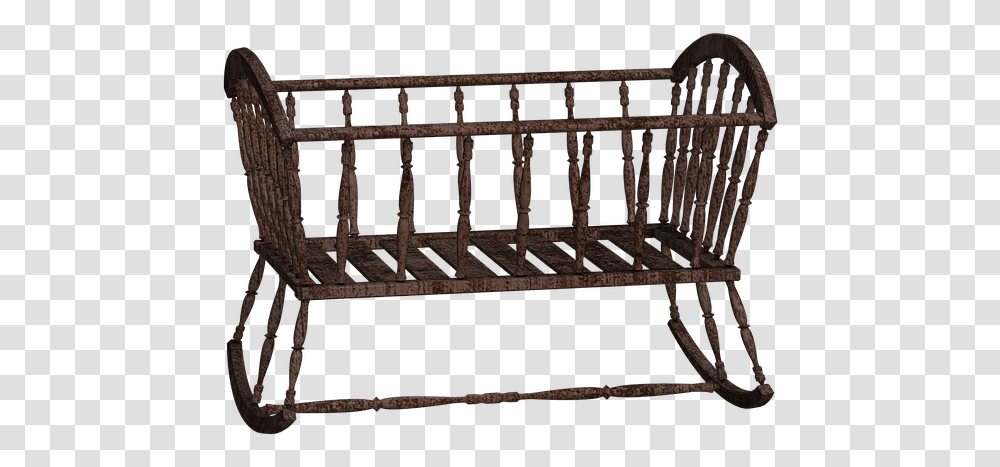 Cradle Bed Cot Wooden Bed Digital Art Isolated Cradle Clipart, Furniture, Bench, Handrail, Banister Transparent Png