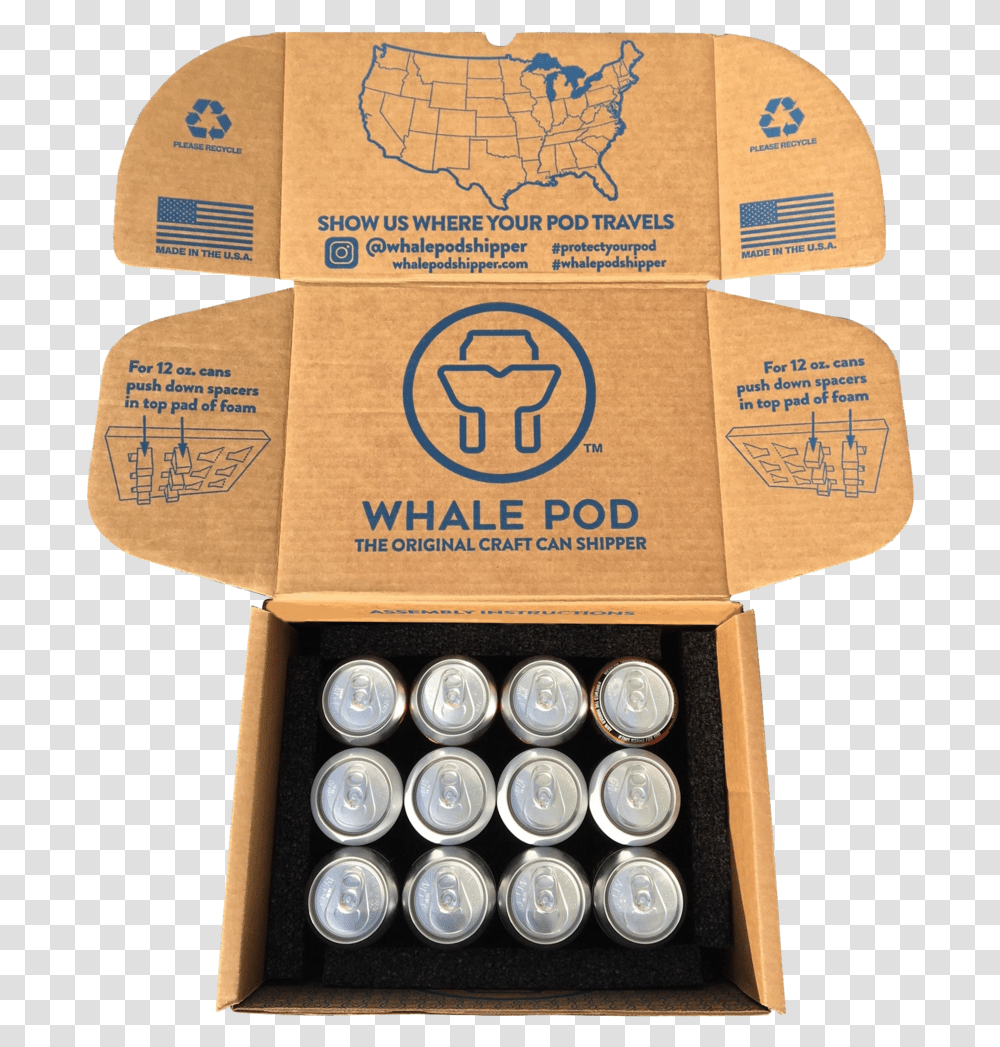Craft Beer Shipping Box Pint Cans Whalepod Shipper, Label, Tin, Cardboard Transparent Png
