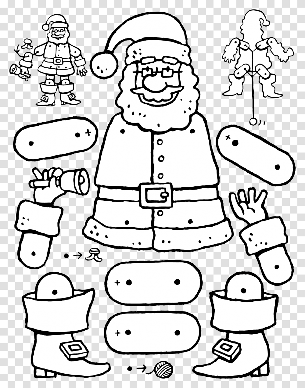 Crafts Dolls Father Christmas Jumping Jack Doll Colouring Coloriage Pantin De Noel, Doodle, Drawing Transparent Png