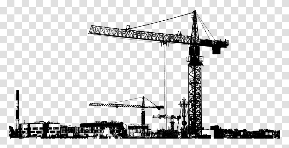 Cranes Cityscape Silhouette City Industrial Silhouette Of City Construction, Gray, World Of Warcraft Transparent Png