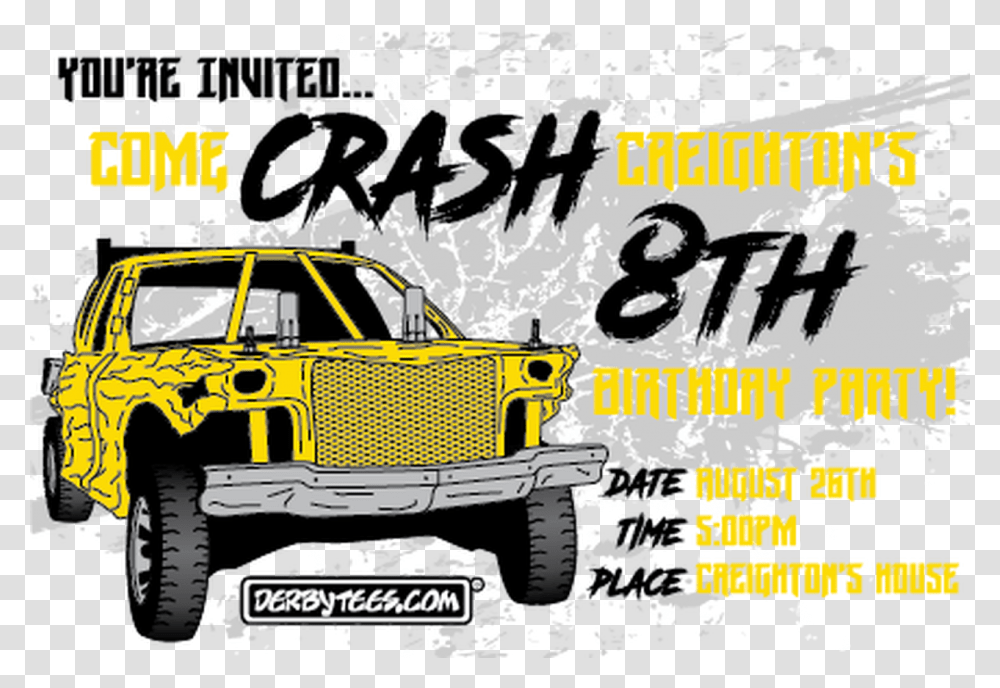 Crash Birthday Party Invitations Off Road Vehicle, Transportation, Flyer, Poster, Paper Transparent Png
