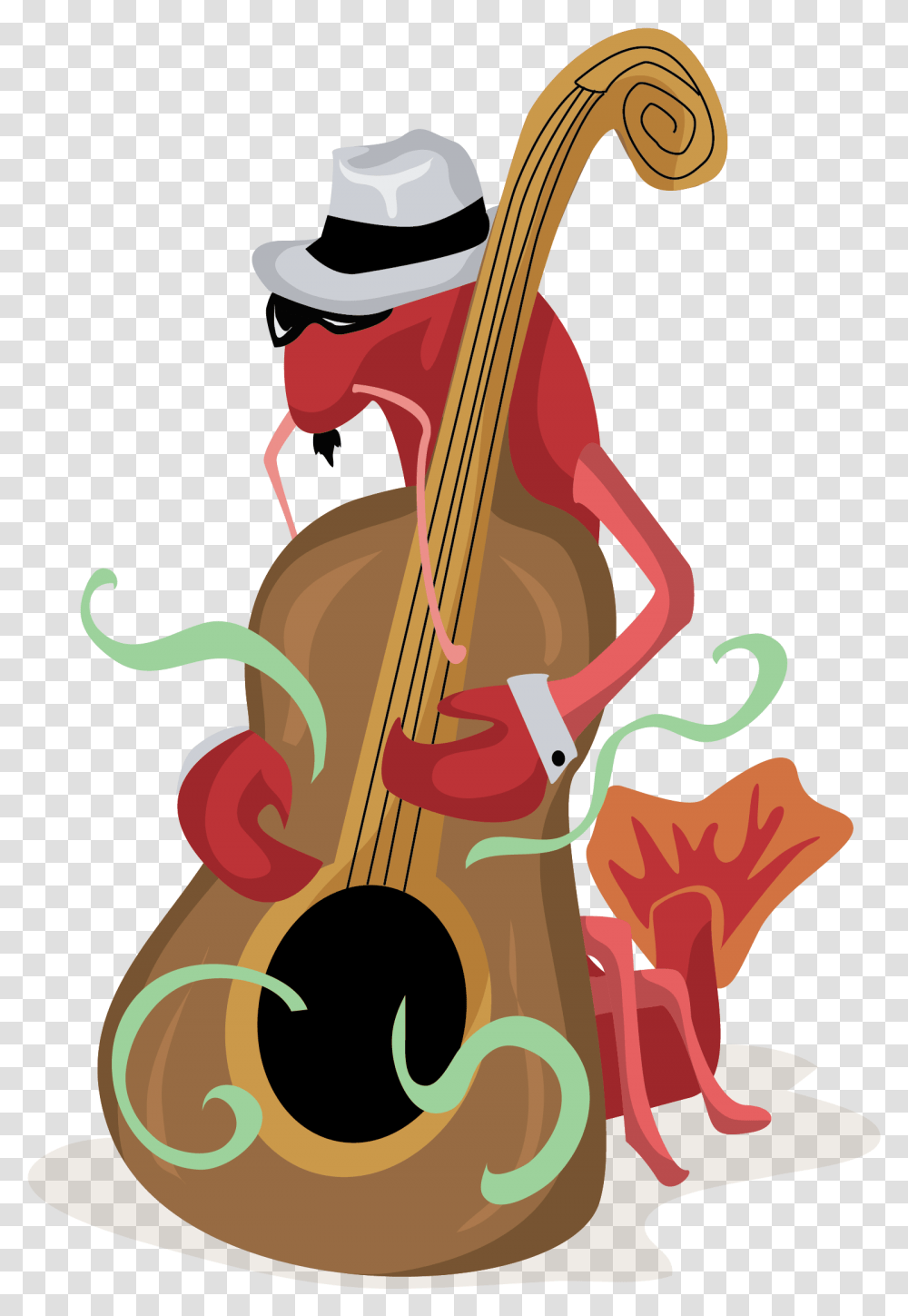 Crawfish Playing Bass Free Vector Clip Art Crawfish With Sunglasses, Leisure Activities, Musical Instrument, Cello, Violin Transparent Png