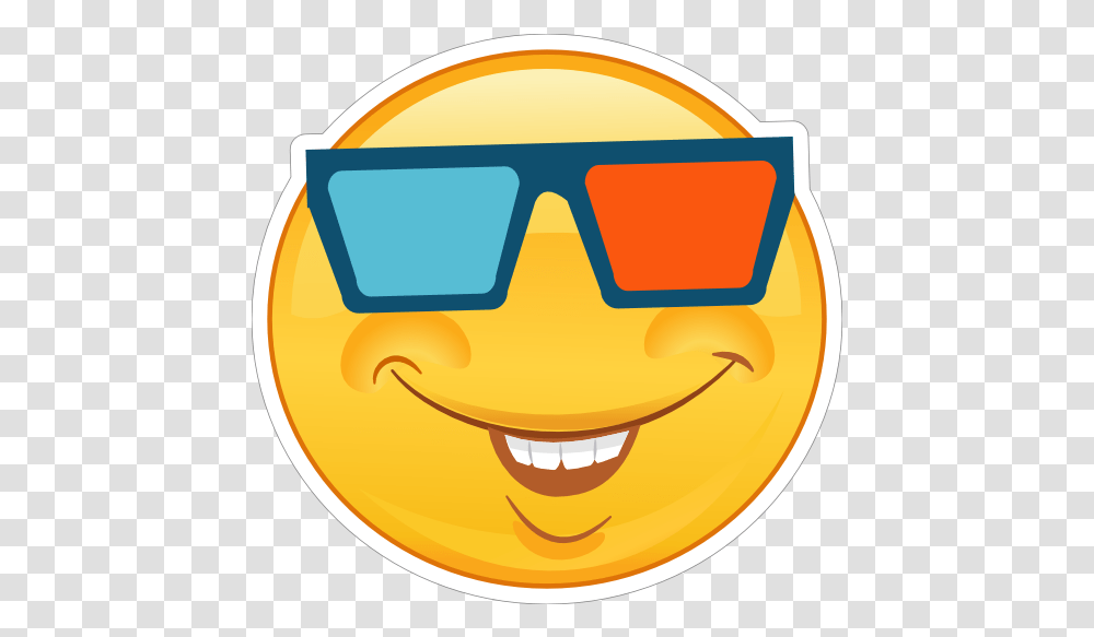 Crazy Smiling Emoji With 3d Glasses Sticker Smiley, Label, Text, Outdoors, Teeth Transparent Png