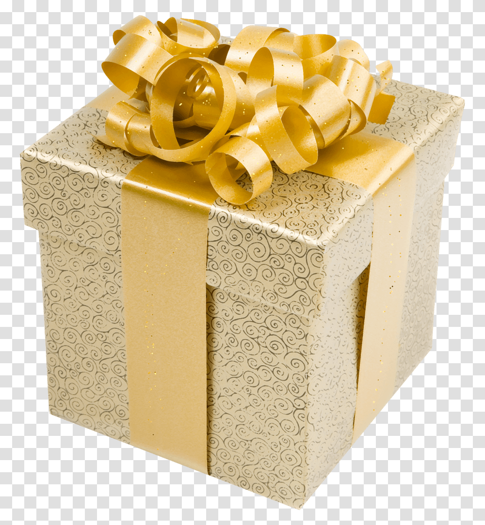 Cream Present Box With Gold Bow Clipart Gold Gift Box, Birthday Cake, Dessert, Food Transparent Png