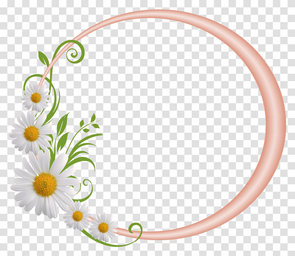 Cream Round Frame With Daisies Flower Round Frames, Floral Design, Pattern Transparent Png