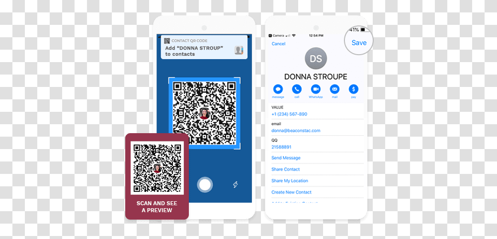 Create A Virtual Vcard Qr Code On Business Card, Text Transparent Png