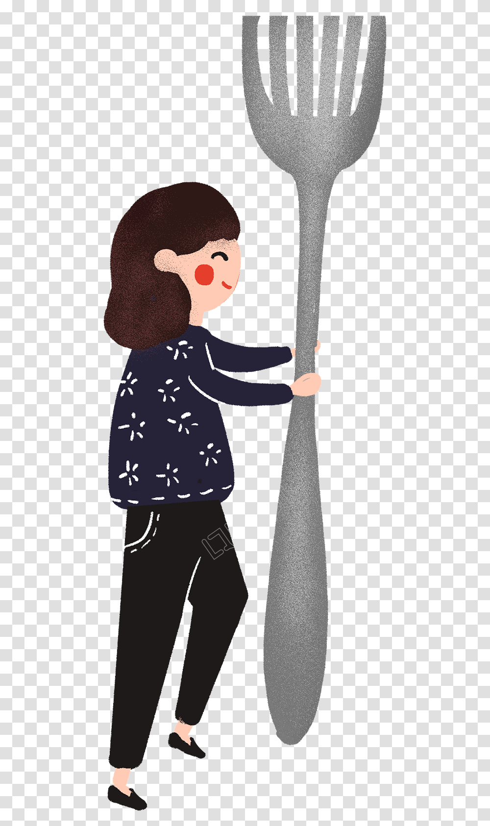 Creative Cartoon Girl Holding Fork Image Girl, Tie, Accessories, Accessory, Person Transparent Png