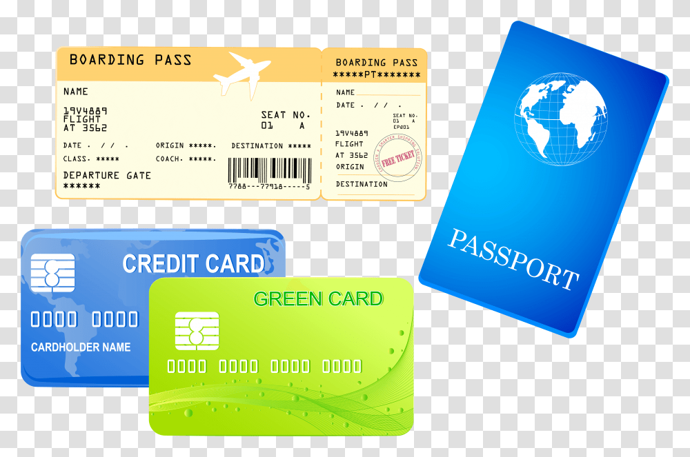 Credit Cards Ticket And Passport Clipart Image, Paper Transparent Png