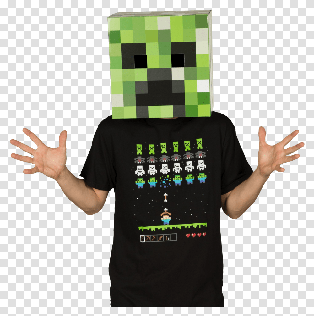 Creeper Head Cardboard Replica Minecraft Creeper Face, Clothing, Apparel, Person, Human Transparent Png