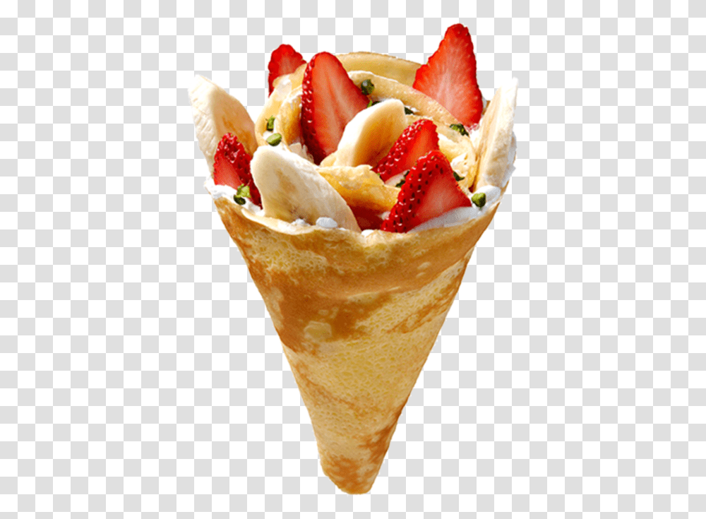 Crepe Cone Download Banana Strawberry Japanese Crepe, Hot Dog, Food, Dessert, Cream Transparent Png