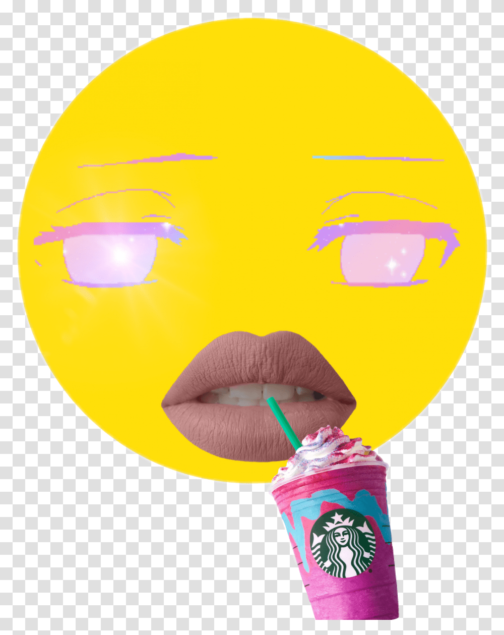 Cringe Face Emoji Anime Eyes Starbucks, Balloon, Mouth, Lip, Beverage Transparent Png