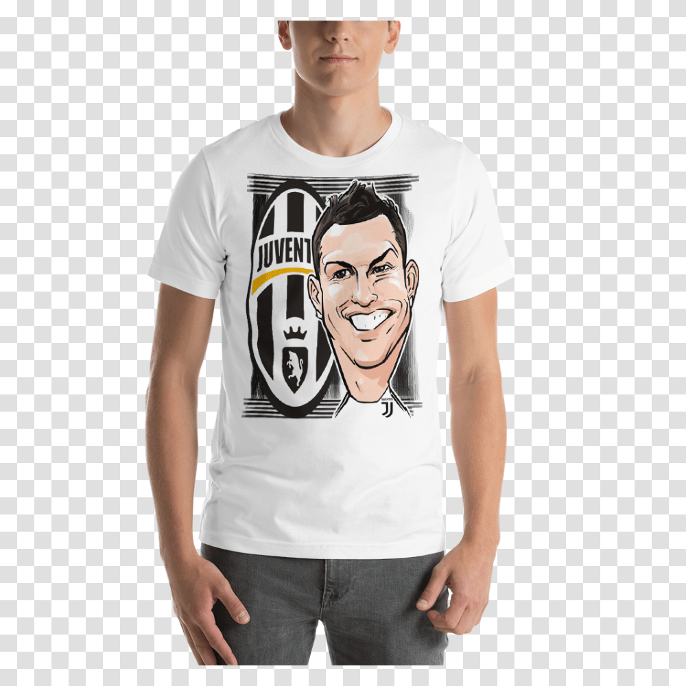 Cristiano Ronaldo Cartoon Caricature Juventus Fc Logo Crest, Apparel, T-Shirt, Person Transparent Png