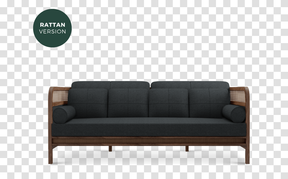 Crockford Sofa In Walnut Wood Ratan And Black Linen Studio Couch, Furniture, Bench Transparent Png