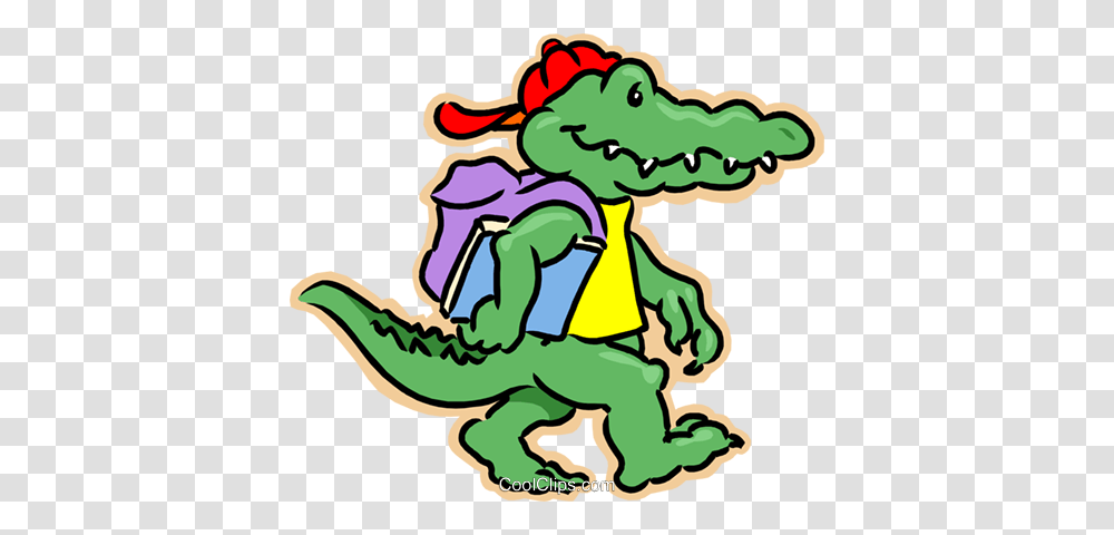 Crocodile Going To School Royalty Free Vector Clip Art, Reptile, Animal, Alligator, Lion Transparent Png