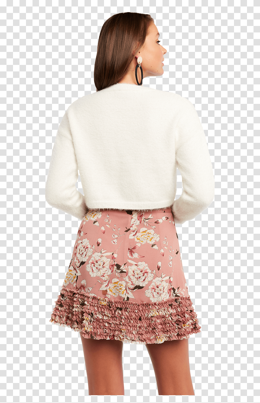 Cropped Fluffy Knit Jumper In Colour Antique White Miniskirt, Apparel, Person, Human Transparent Png