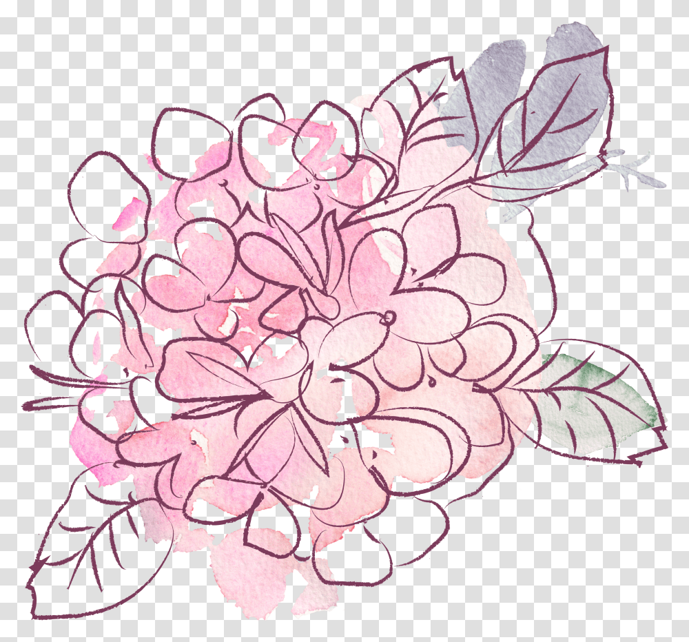 Cropped Glitter Doodles Watercolor Hydrangea, Floral Design, Pattern Transparent Png