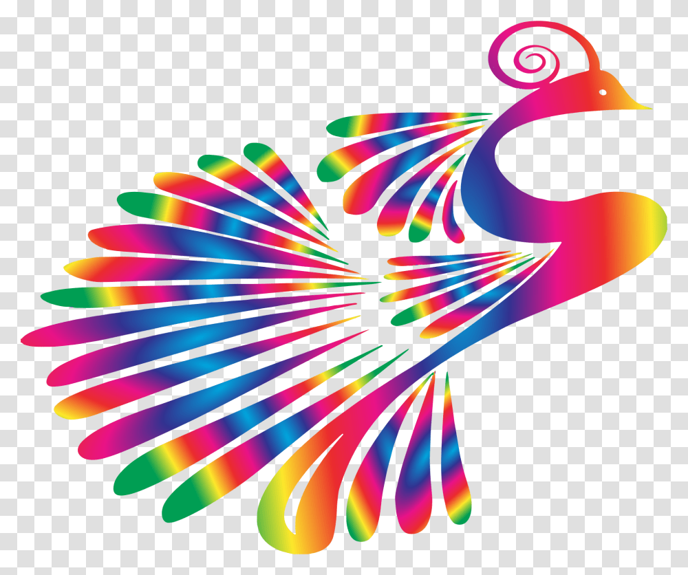 Cropped Stylized Peacock Colorful Clipart Peacock Clipart Black And White, Light, Neon, Animal Transparent Png