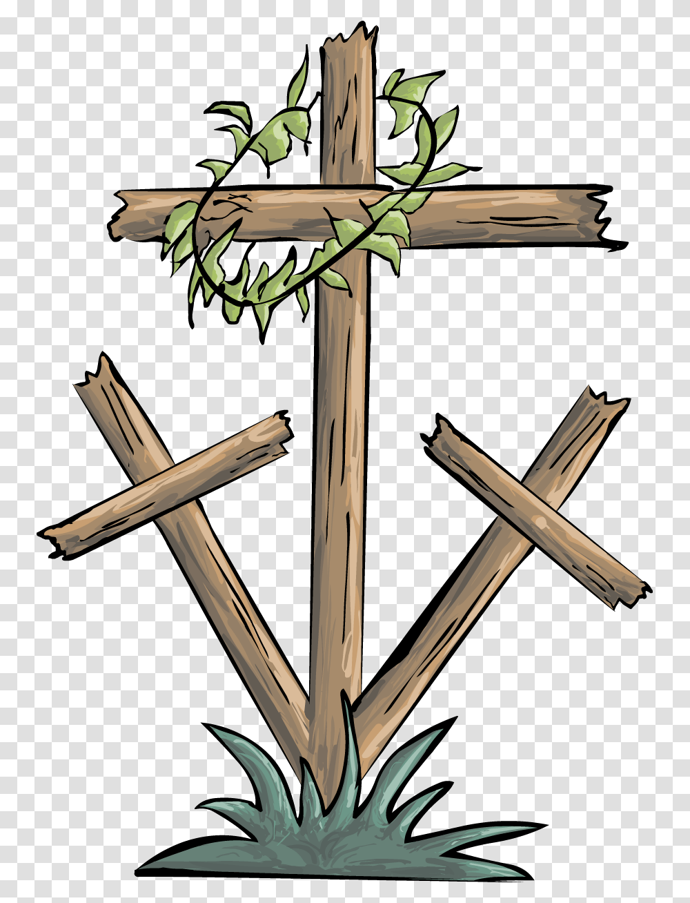 Cross And Crown Clipart Cross With Crown Of Thorns Clipart, Wood, Plant, Triangle Transparent Png