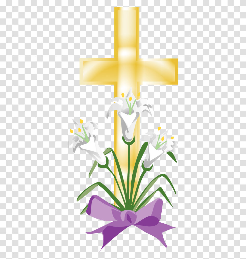 Cross And Easter Lilies Clipart Image Free Stock Feb Clip Art Easter Lilies, Plant, Flower, Blossom Transparent Png