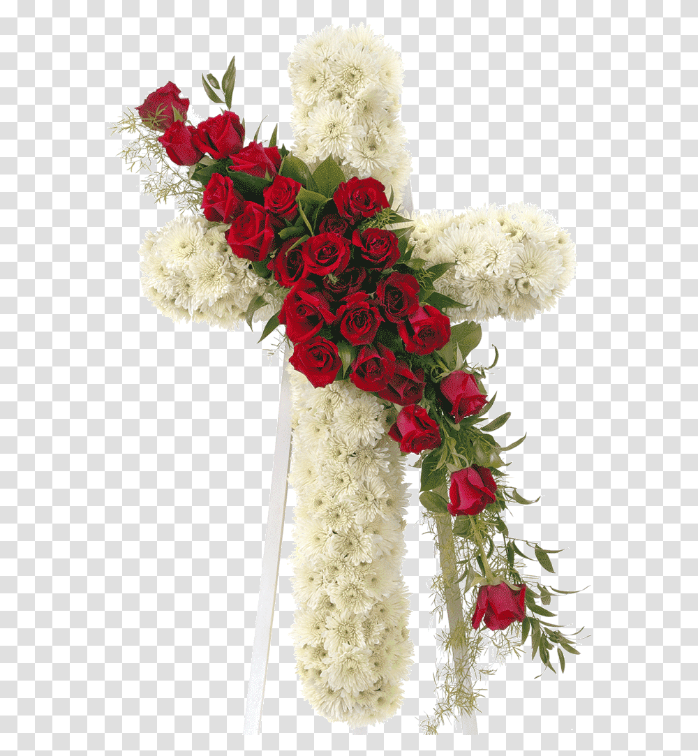 Cross Flower Funeral White Red Cross Flower Arrangement For Funeral, Plant, Blossom, Flower Bouquet Transparent Png