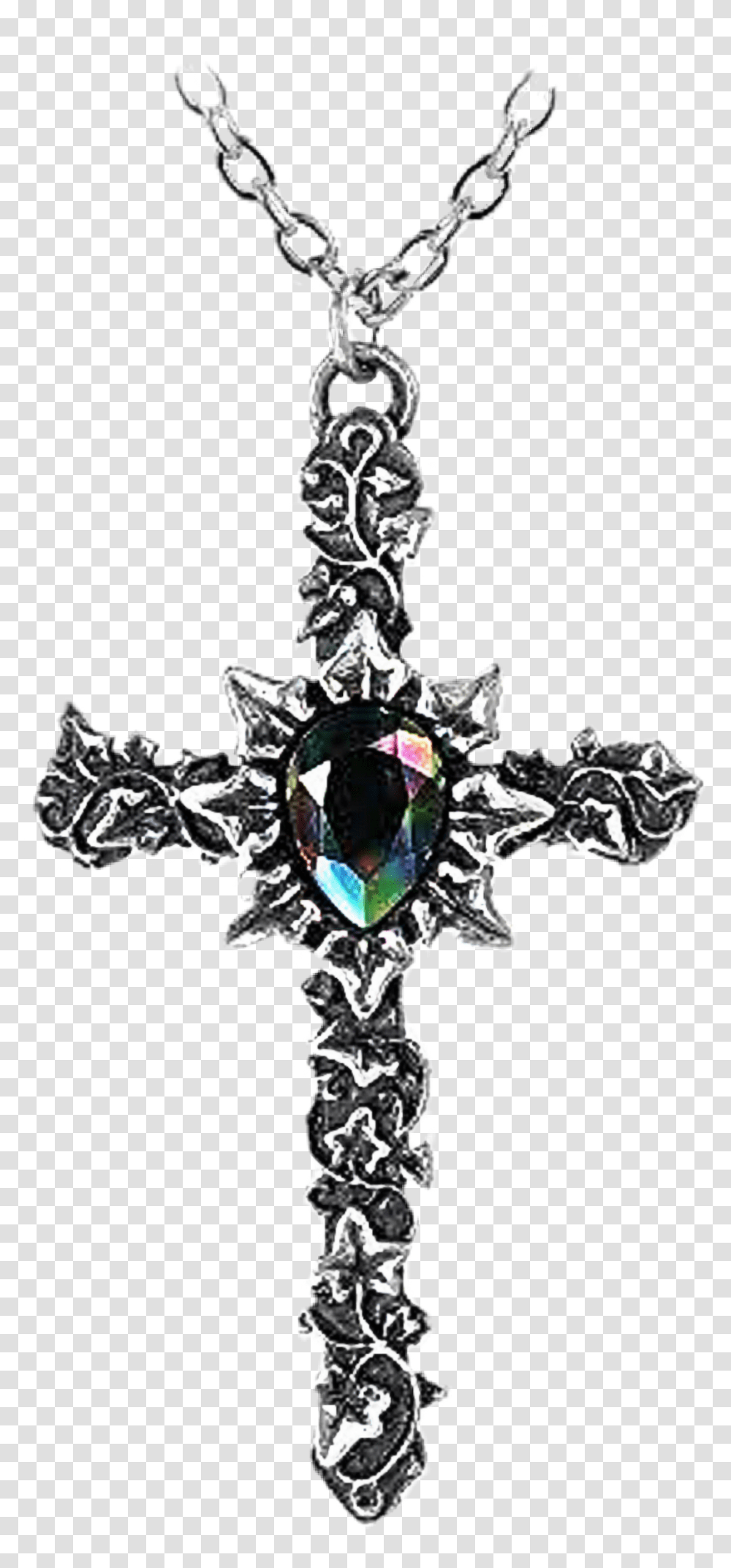 Cross Necklace Crossnecklace Crucifix Rosary Cross Rainbow Gem Necklaace, Accessories, Accessory, Jewelry, Diamond Transparent Png