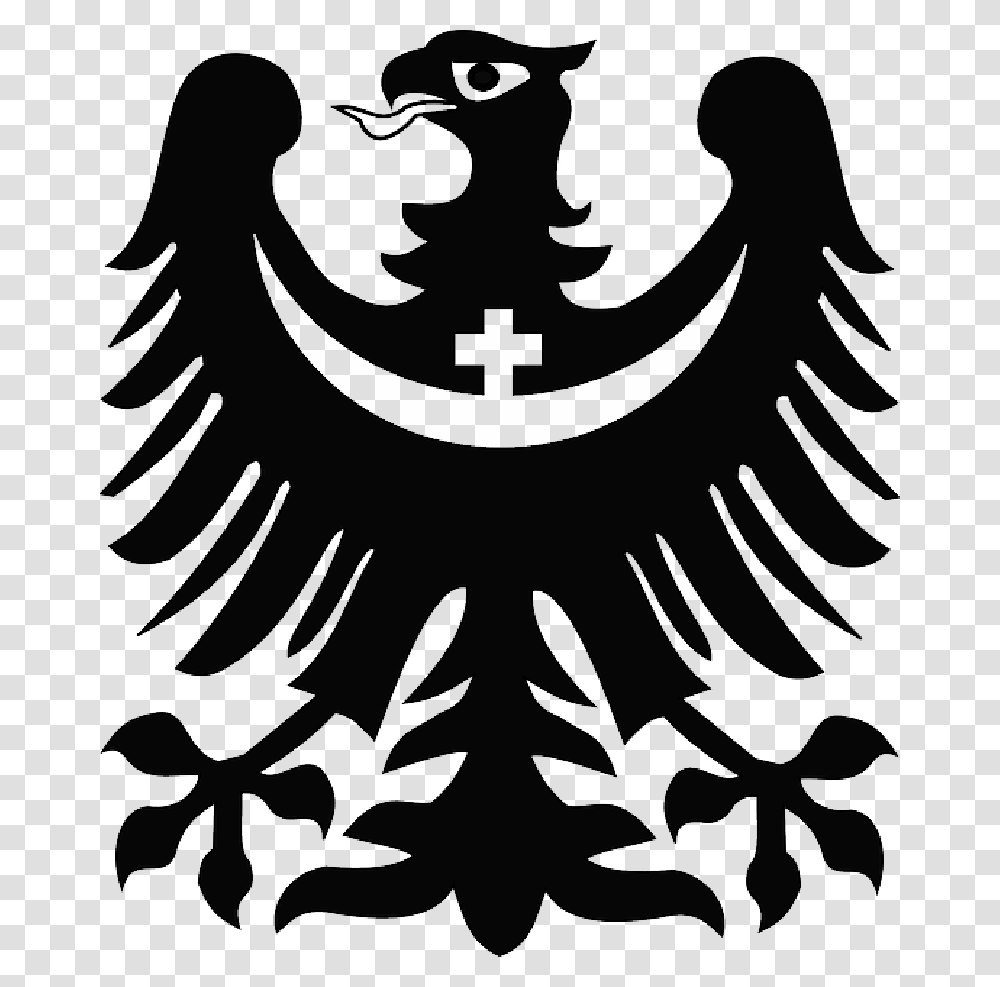Cross Silhouette Eagle Crescent Black Eagle Coat Of Arms, Stencil, Bird, Animal Transparent Png