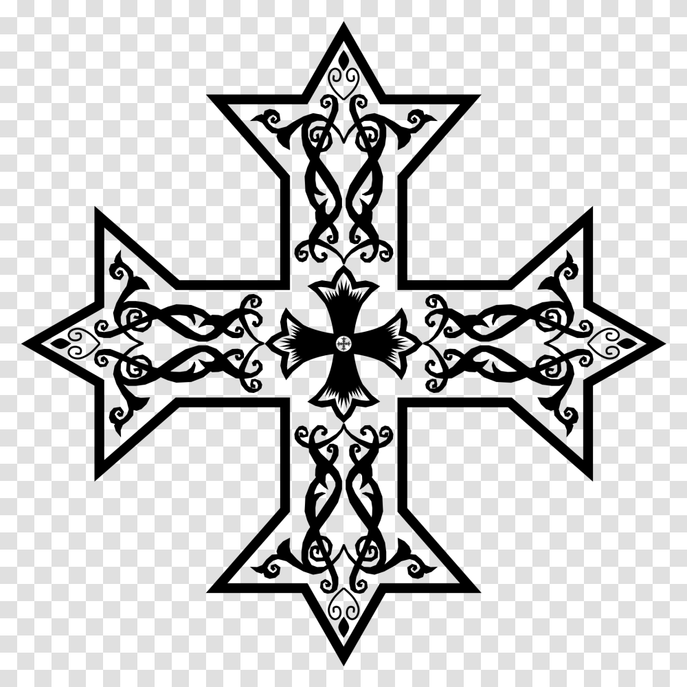 Cross Tattoo Coptic Cross Black And White, Gray, World Of Warcraft Transparent Png