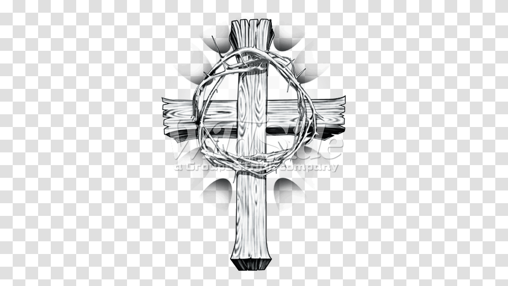 Cross With Crown Of Thorns Image Cross Thorn Crown Background, Weapon, Symbol, Emblem, Trident Transparent Png