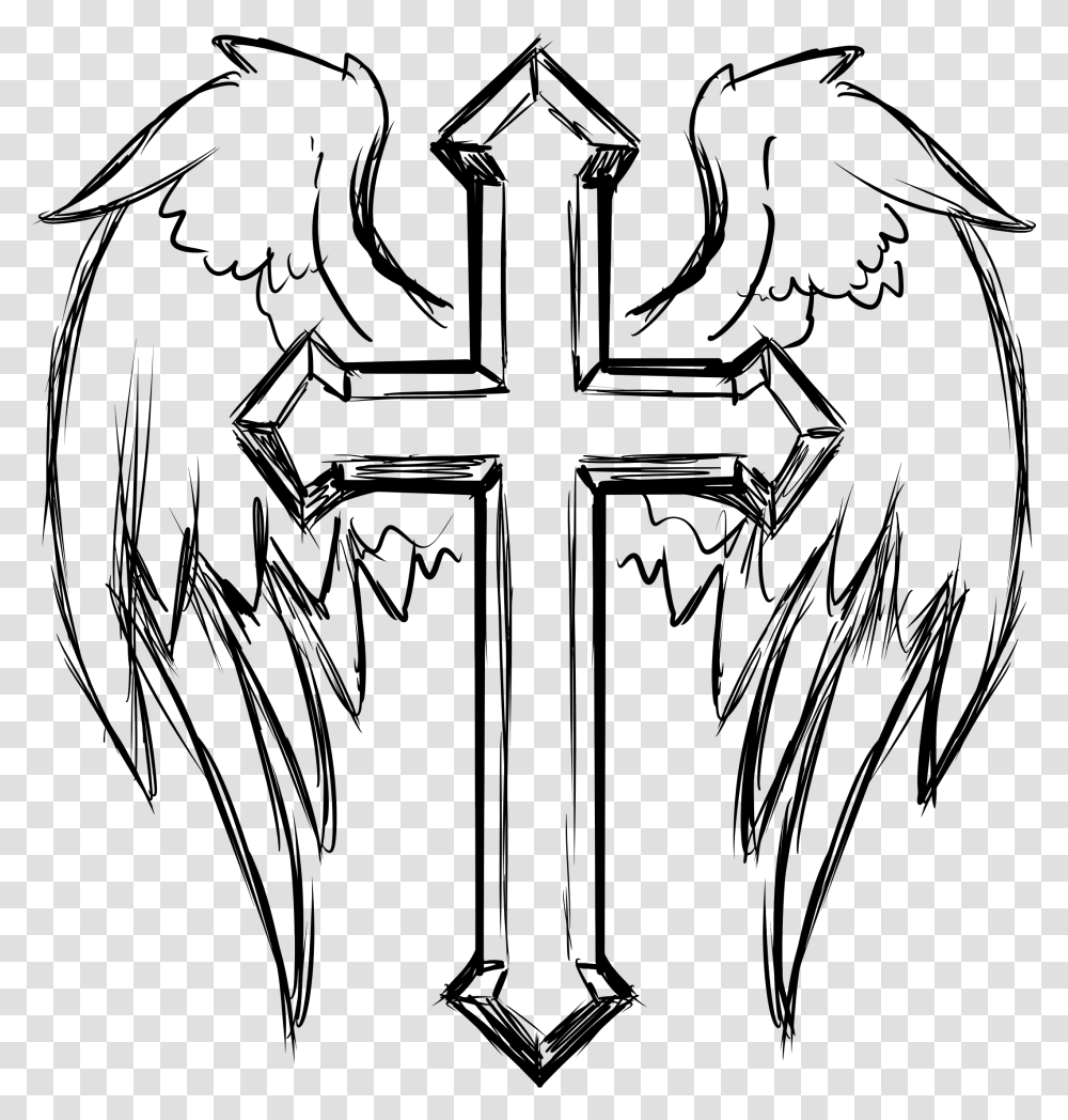 Cross With Wings Line Art Icons, Gray, World Of Warcraft Transparent Png