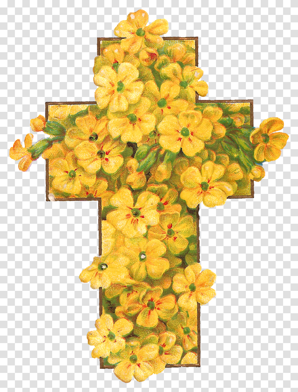 Cross With Yellow Flowers Beautiful Happy Easter Flowers, Plant, Symbol, Clothing, Flower Arrangement Transparent Png