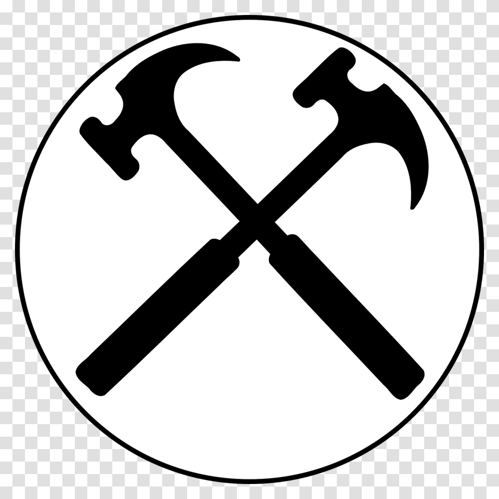 Crossed Hammers Tools Hammer Repair Symbol Crossed Hammer Clipart, Axe, Stencil, Emblem, Weapon Transparent Png