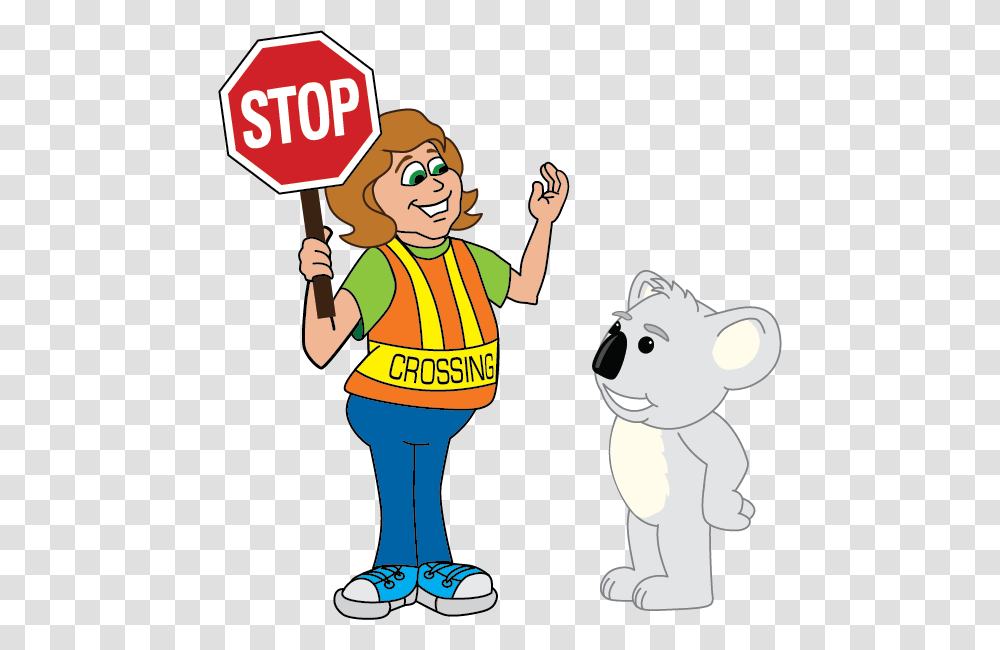 Crossing Guard With Koala Stop Sign Clip Art, Person, Human, Road Sign Transparent Png