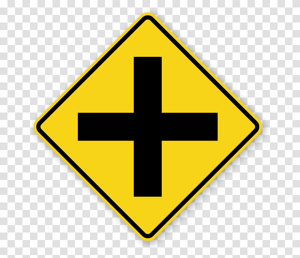Crossroad Ahead Sign, Road Sign, Stopsign Transparent Png