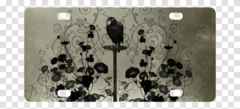 Crow With Flowers On Vintage Background Classic License Nightingale, Bird, Animal, Floral Design, Pattern Transparent Png
