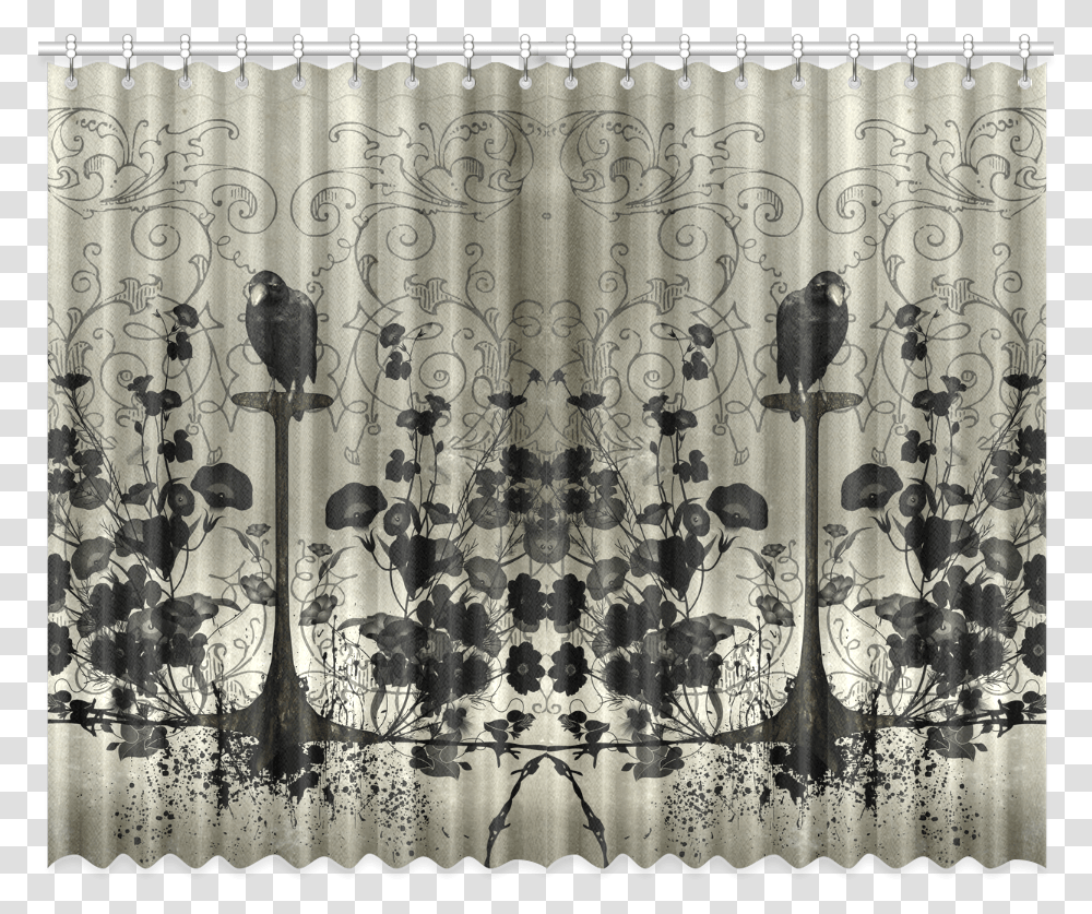 Crow With Flowers On Vintage Background Window Curtain Window Valance, Shower Curtain, Lace, Rug, Painting Transparent Png